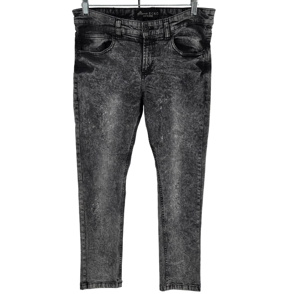 Marc Ecko Cut & Sew Jeans Mens 32x30 Black Acid Wash Slim Denim Style 68D04021
